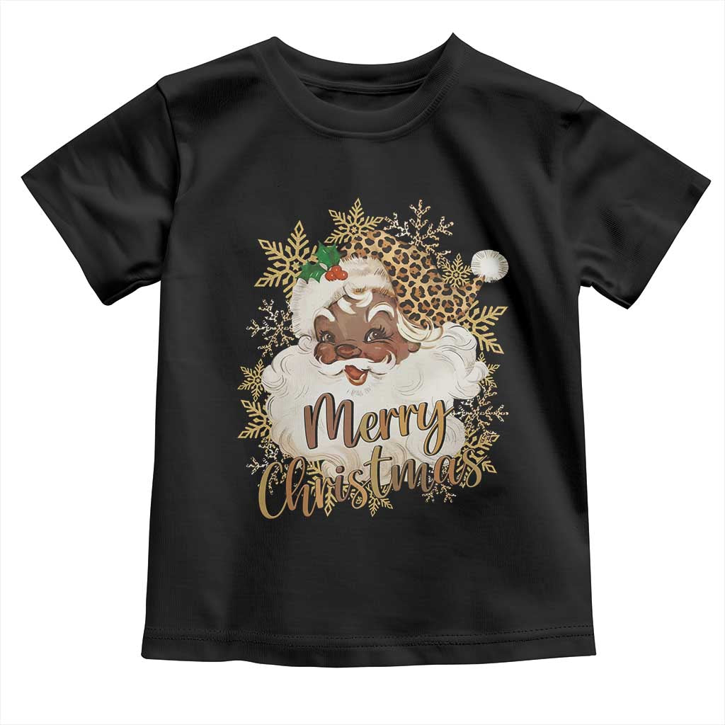 Funny Retro Black Santa Merry Christmas Leopard Toddler T Shirt TS11 Black Print Your Wear