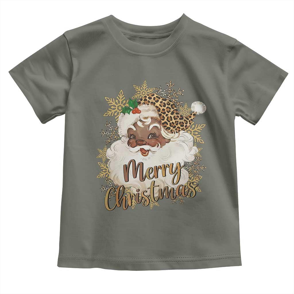 Funny Retro Black Santa Merry Christmas Leopard Toddler T Shirt TS11 Military Green Print Your Wear