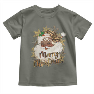 Funny Retro Black Santa Merry Christmas Leopard Toddler T Shirt TS11 Military Green Print Your Wear