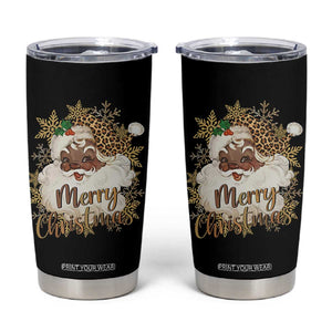 Funny Retro Black Santa Merry Christmas Leopard Tumbler Cup TS11 Black Print Your Wear