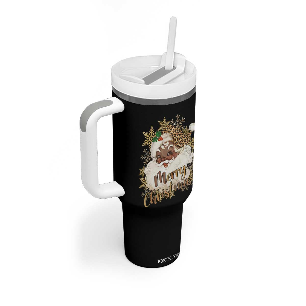 Funny Retro Black Santa Merry Christmas Leopard Tumbler With Handle TS11 Print Your Wear