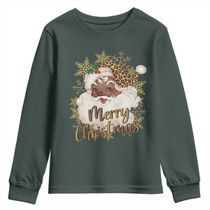Funny Retro Black Santa Merry Christmas Leopard Youth Sweatshirt TS11 Dark Forest Green Print Your Wear
