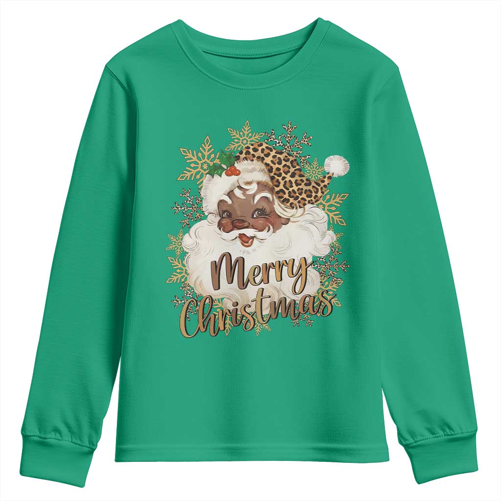 Funny Retro Black Santa Merry Christmas Leopard Youth Sweatshirt TS11 Irish Green Print Your Wear