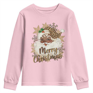 Funny Retro Black Santa Merry Christmas Leopard Youth Sweatshirt TS11 Light Pink Print Your Wear