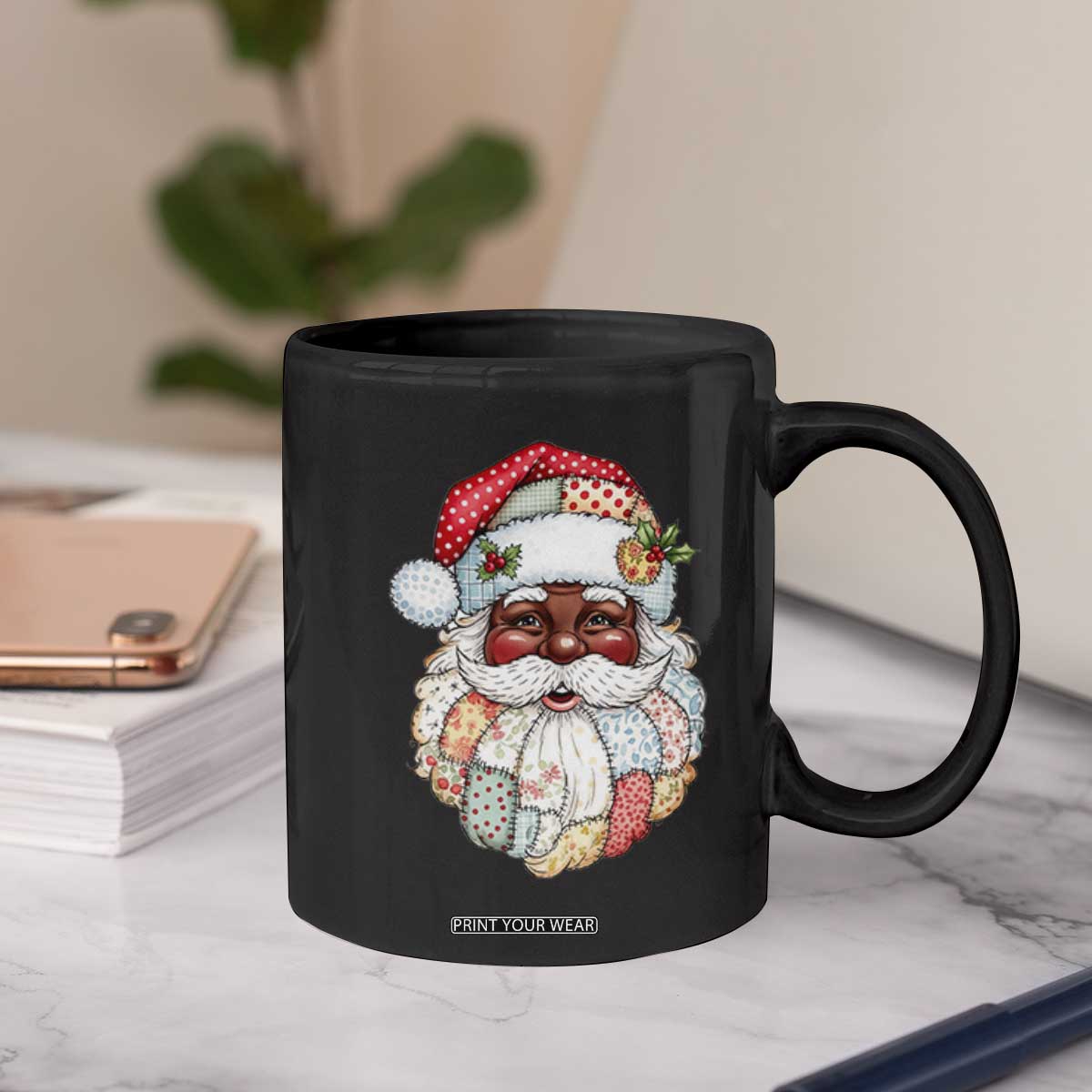 African American Christmas Retro Patchwork Black Santa Coffee Mug TS11 Print Your Wear