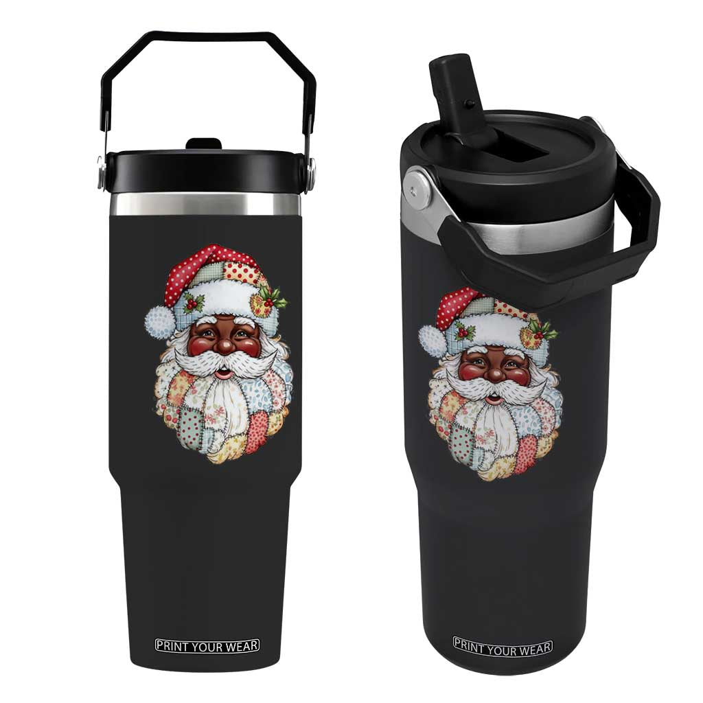African American Christmas Retro Patchwork Black Santa Flip Straw Tumbler TS11 One Size: 30 oz Black Print Your Wear