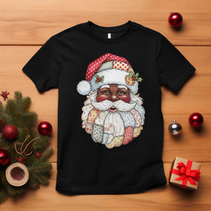 African American Christmas Retro Patchwork Black Santa T Shirt TS11 Black Print Your Wear