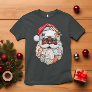 African American Christmas Retro Patchwork Black Santa T Shirt TS11 Dark Heather Print Your Wear