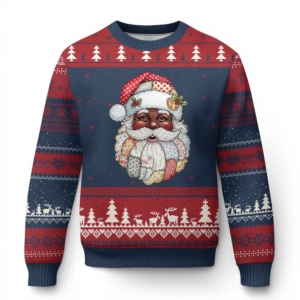 African American Xmas Retro Patchwork Black Santa Ugly Christmas Sweater TS11 Navy Red Print Your Wear