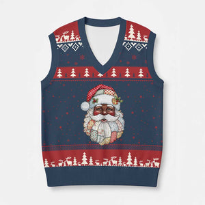 African American Xmas Retro Patchwork Black Santa V-Neck Knit Sweater Vest TS11 Navy Red Print Your Wear