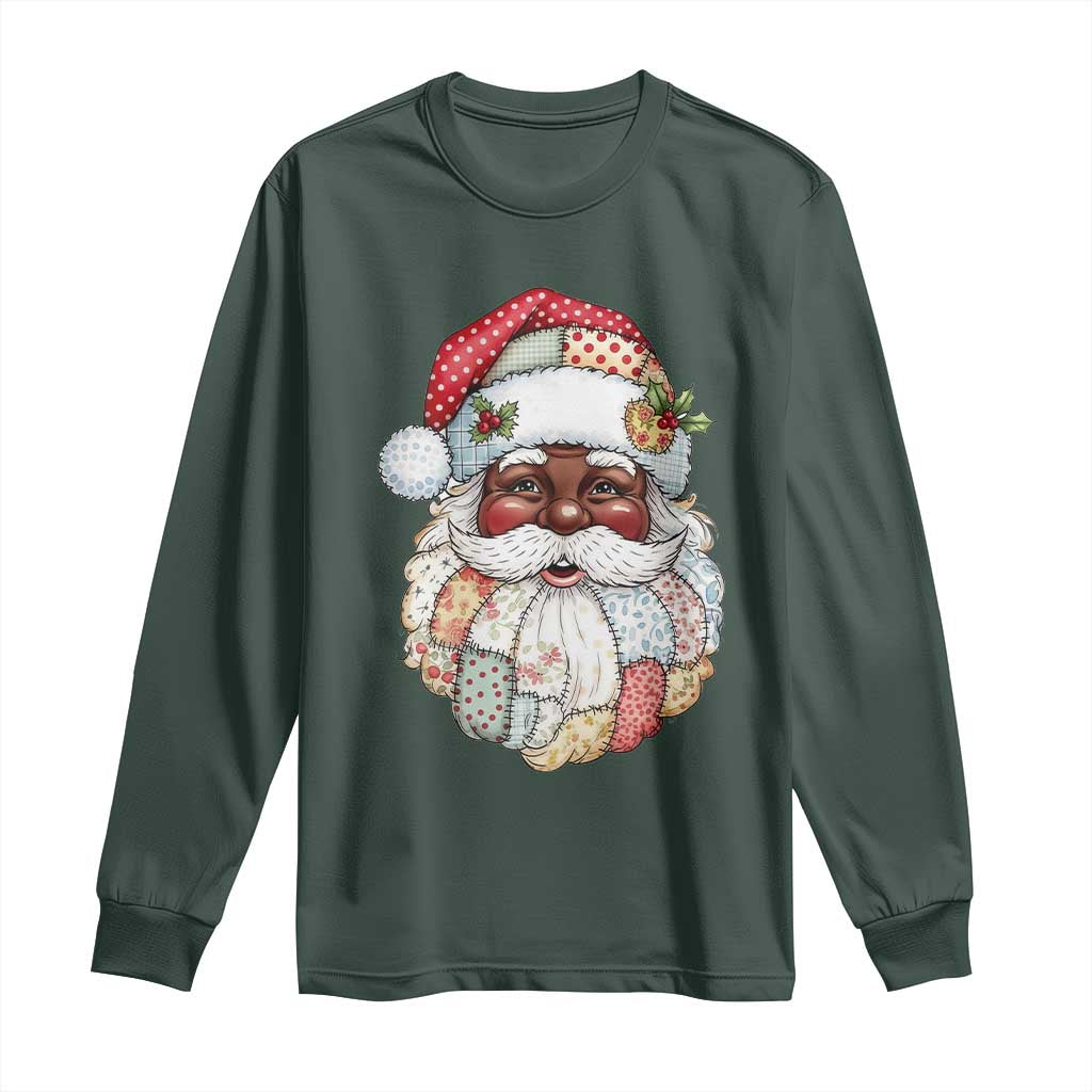 African American Christmas Retro Patchwork Black Santa Long Sleeve Shirt TS11 Dark Forest Green Print Your Wear