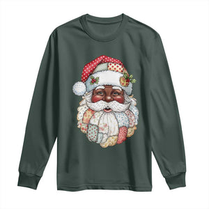 African American Christmas Retro Patchwork Black Santa Long Sleeve Shirt TS11 Dark Forest Green Print Your Wear