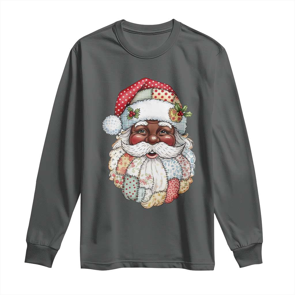 African American Christmas Retro Patchwork Black Santa Long Sleeve Shirt TS11 Dark Heather Print Your Wear