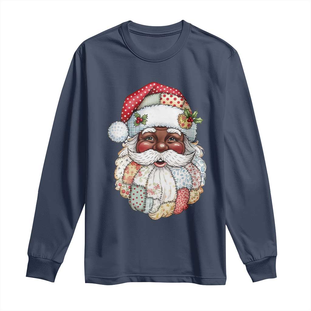 African American Christmas Retro Patchwork Black Santa Long Sleeve Shirt TS11 Navy Print Your Wear