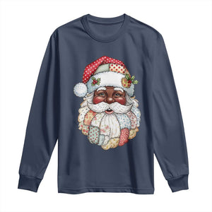 African American Christmas Retro Patchwork Black Santa Long Sleeve Shirt TS11 Navy Print Your Wear