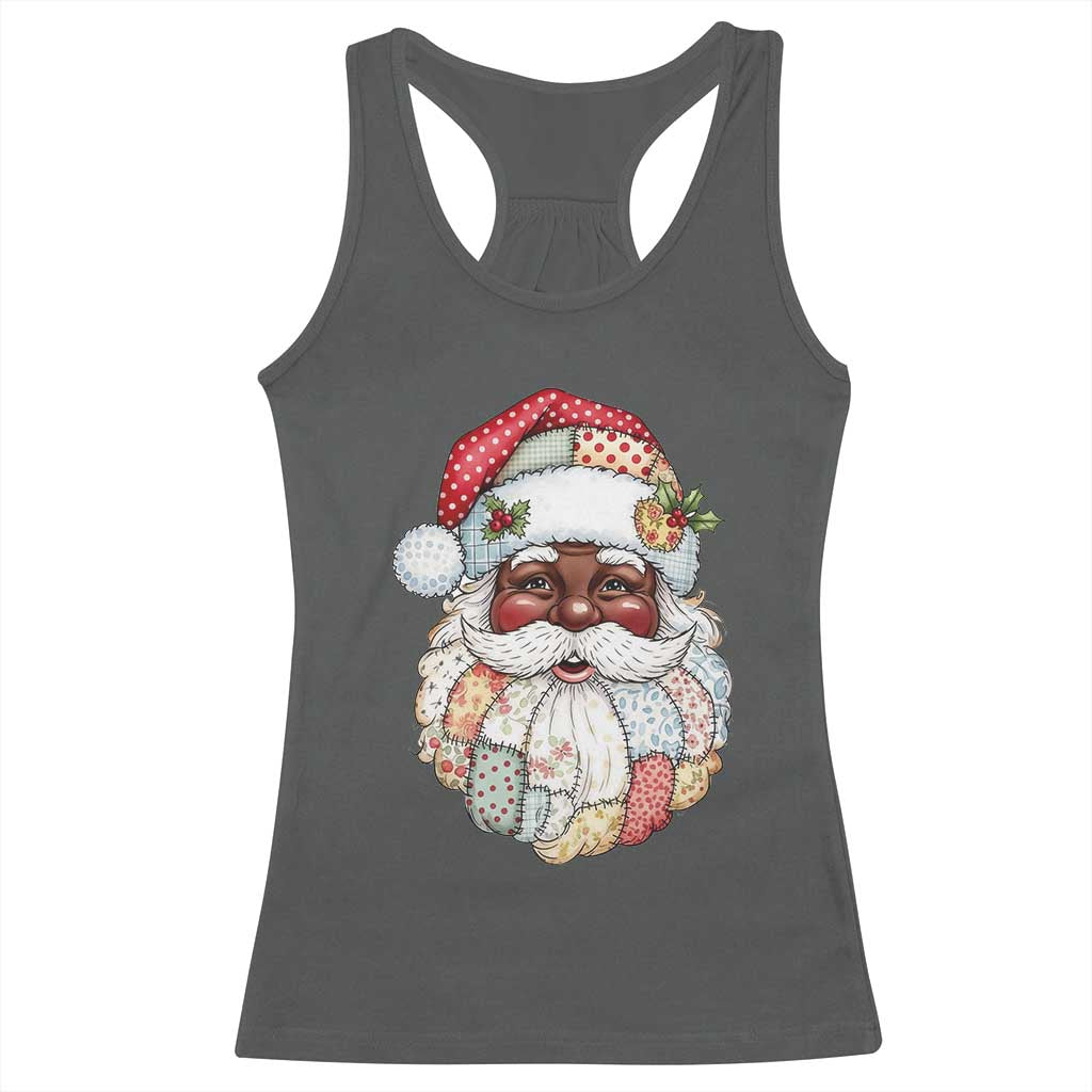 African American Christmas Retro Patchwork Black Santa Racerback Tank Top TS11 Dark Heather Print Your Wear