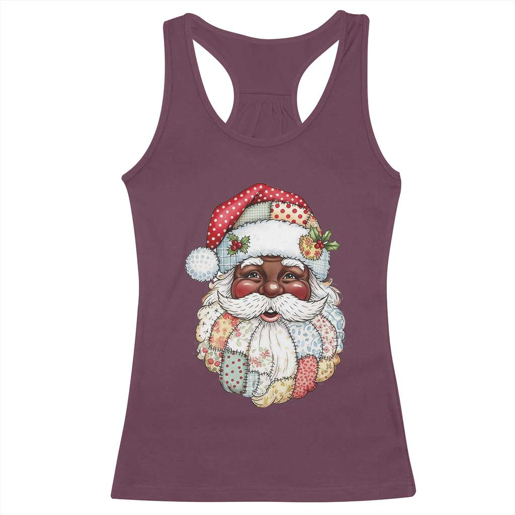 African American Christmas Retro Patchwork Black Santa Racerback Tank Top TS11 Maroon Print Your Wear