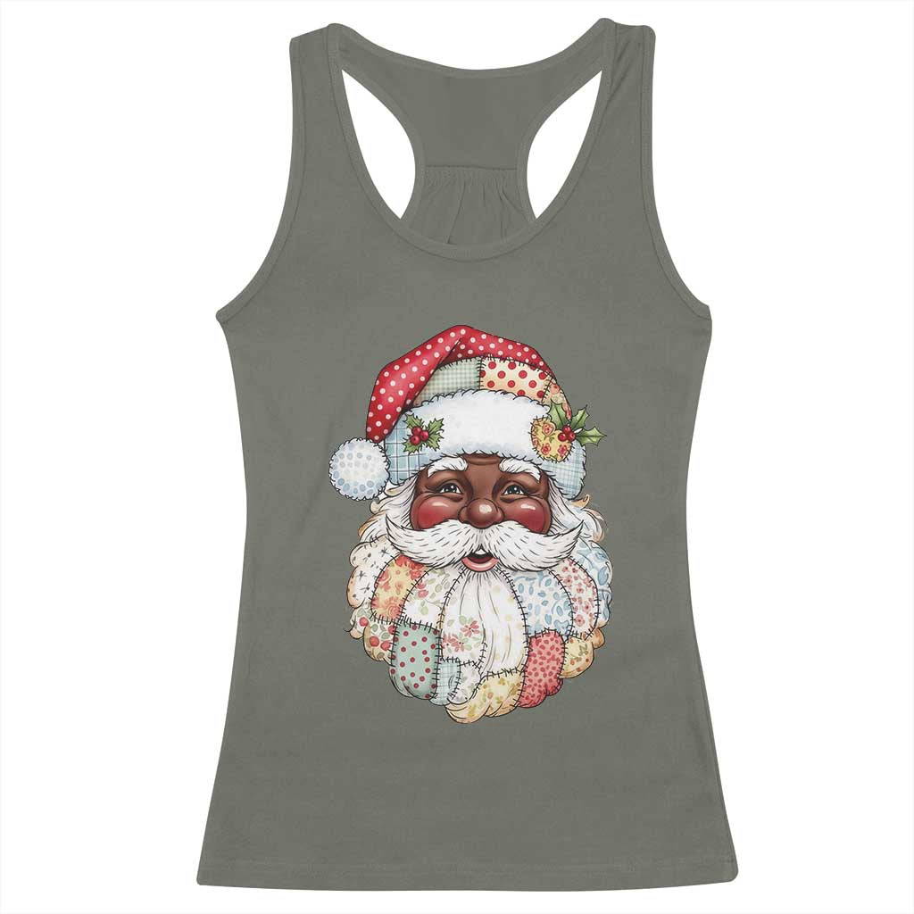 African American Christmas Retro Patchwork Black Santa Racerback Tank Top TS11 Military Green Print Your Wear