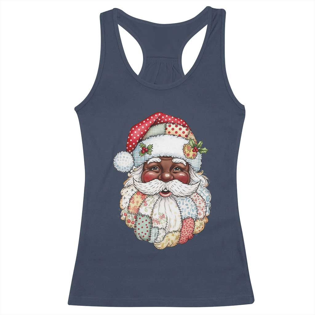 African American Christmas Retro Patchwork Black Santa Racerback Tank Top TS11 Navy Print Your Wear