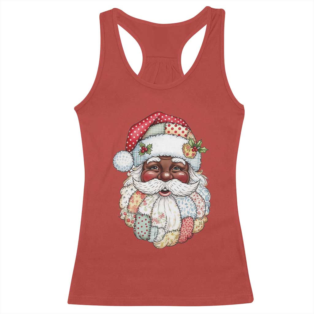 African American Christmas Retro Patchwork Black Santa Racerback Tank Top TS11 Red Print Your Wear