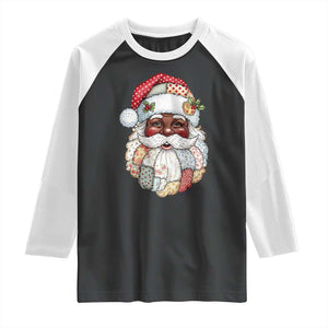 African American Christmas Retro Patchwork Black Santa Raglan Shirt TS11 Black White Print Your Wear