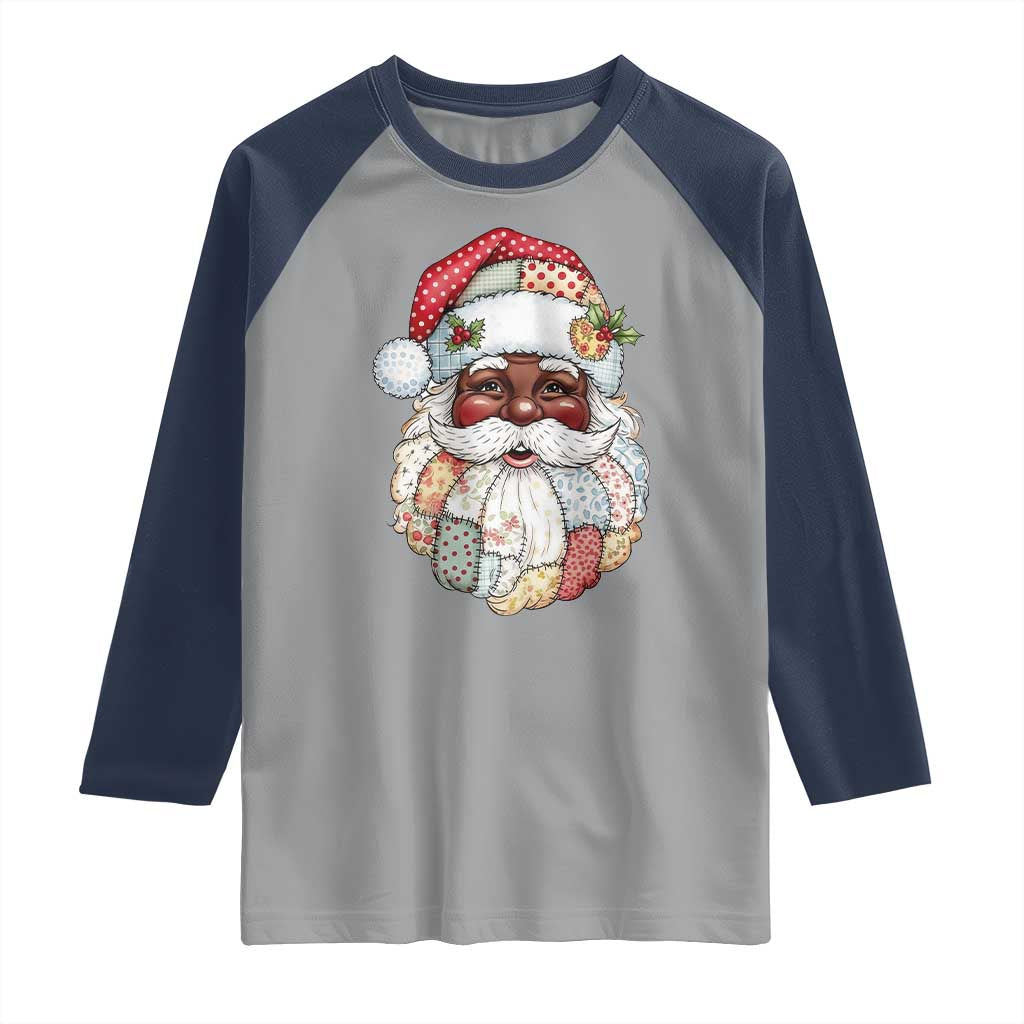 African American Christmas Retro Patchwork Black Santa Raglan Shirt TS11 Sport Gray Navy Print Your Wear