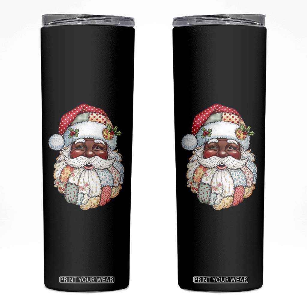 African American Christmas Retro Patchwork Black Santa Skinny Tumbler TS11 Black Print Your Wear