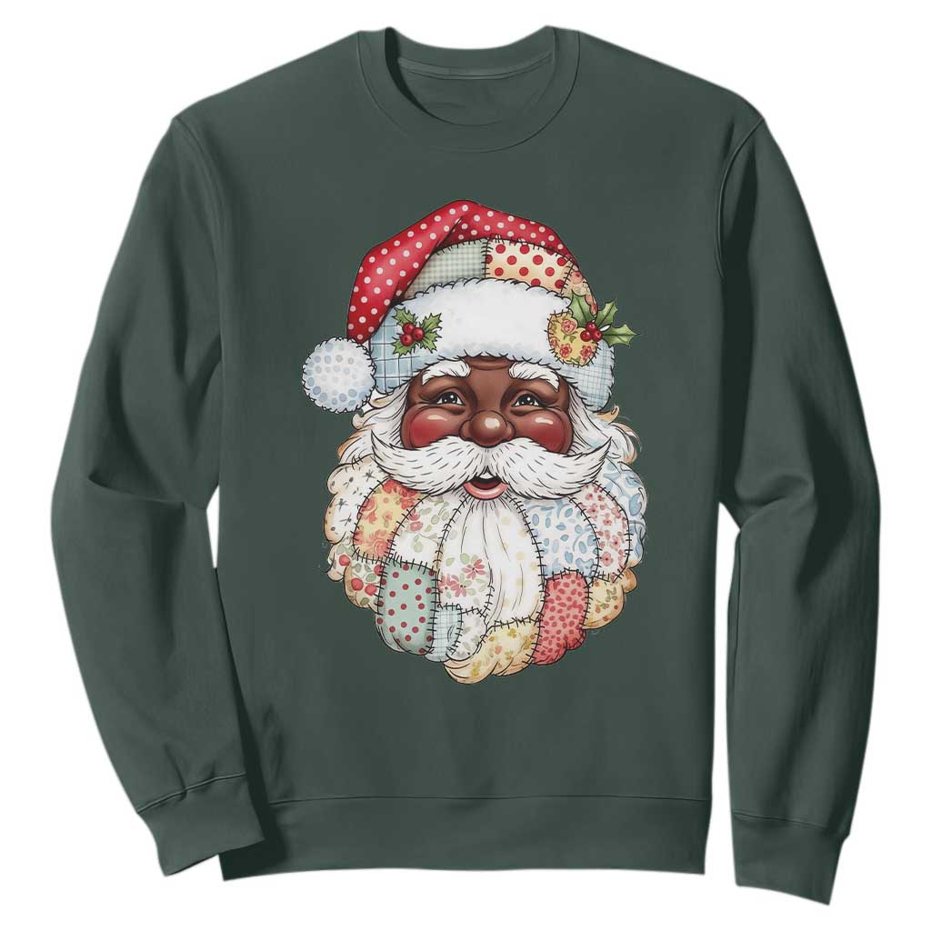 African American Christmas Retro Patchwork Black Santa Sweatshirt TS11 Dark Forest Green Print Your Wear