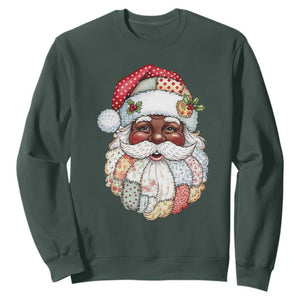 African American Christmas Retro Patchwork Black Santa Sweatshirt TS11 Dark Forest Green Print Your Wear