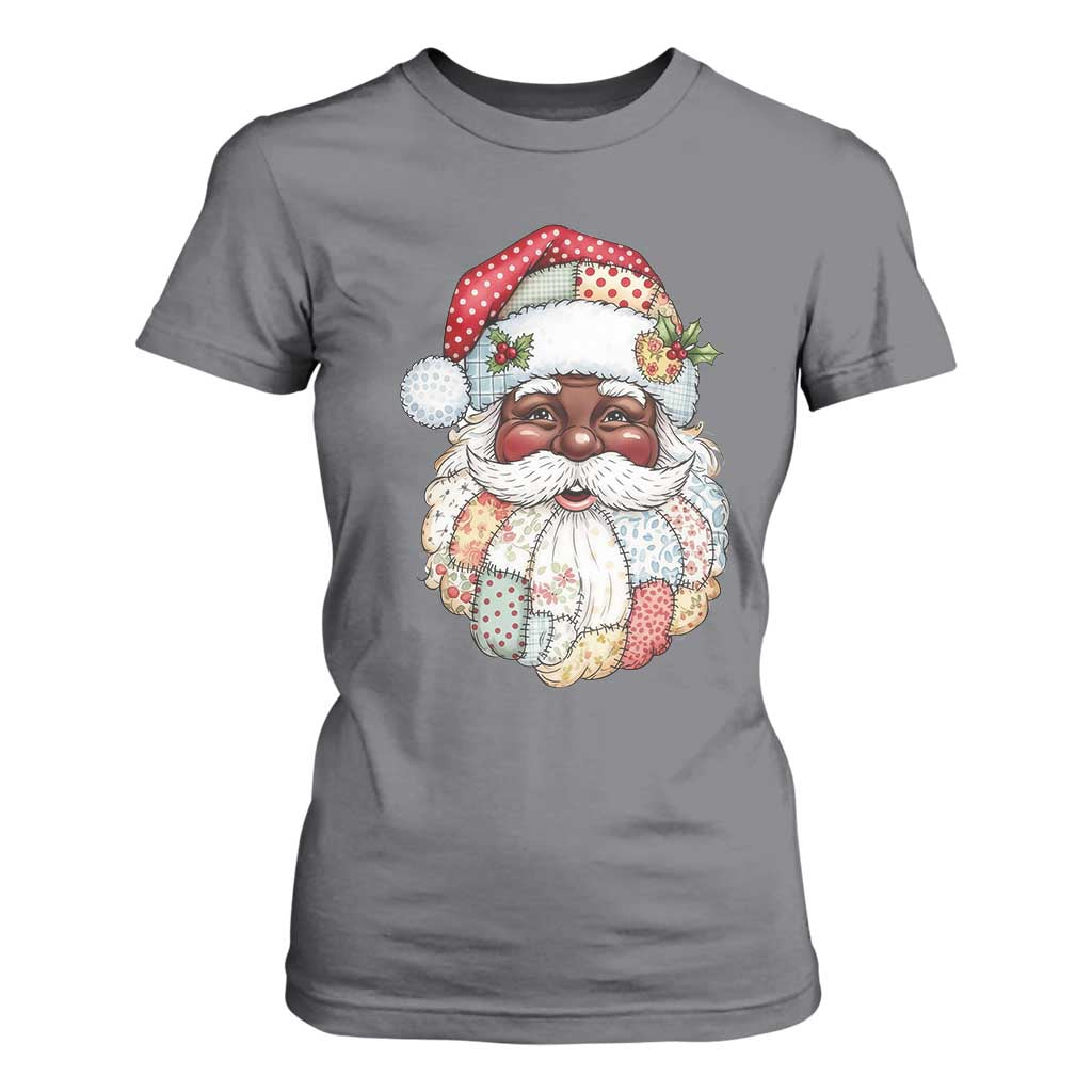 African American Christmas Retro Patchwork Black Santa T Shirt For Women TS11 Charcoal Print Your Wear