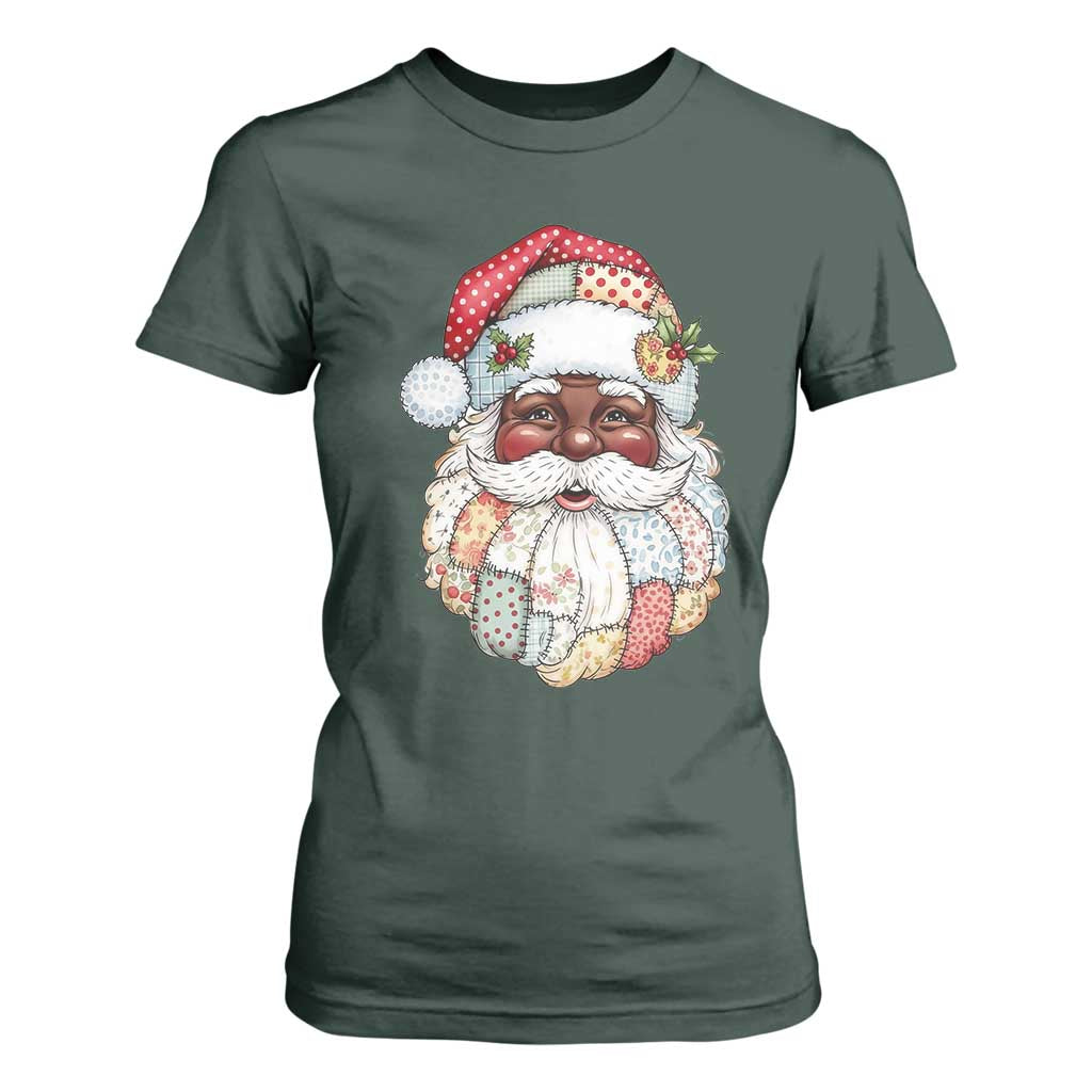 African American Christmas Retro Patchwork Black Santa T Shirt For Women TS11 Dark Forest Green Print Your Wear