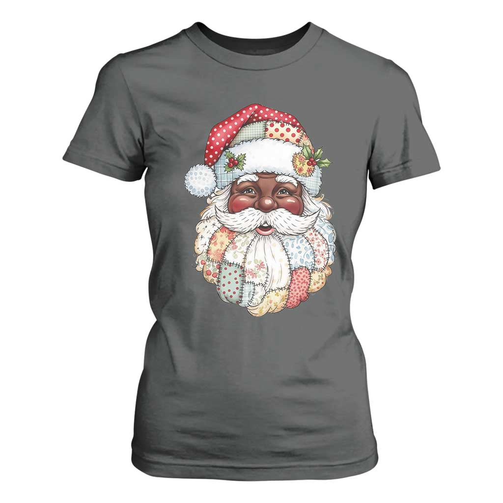 African American Christmas Retro Patchwork Black Santa T Shirt For Women TS11 Dark Heather Print Your Wear