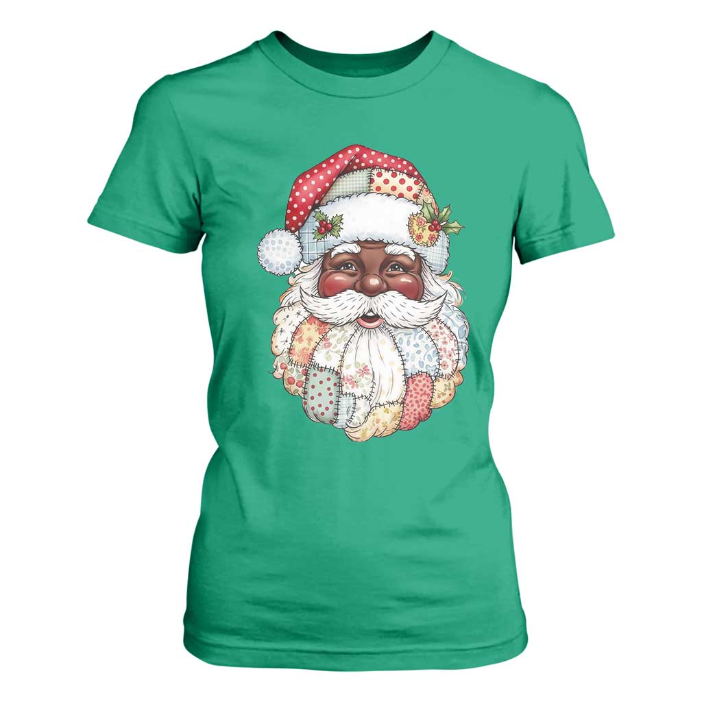 African American Christmas Retro Patchwork Black Santa T Shirt For Women TS11 Irish Green Print Your Wear