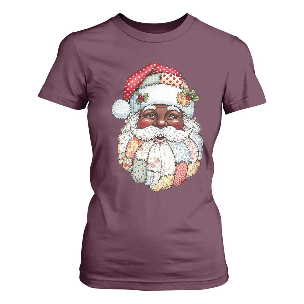 African American Christmas Retro Patchwork Black Santa T Shirt For Women TS11 Maroon Print Your Wear