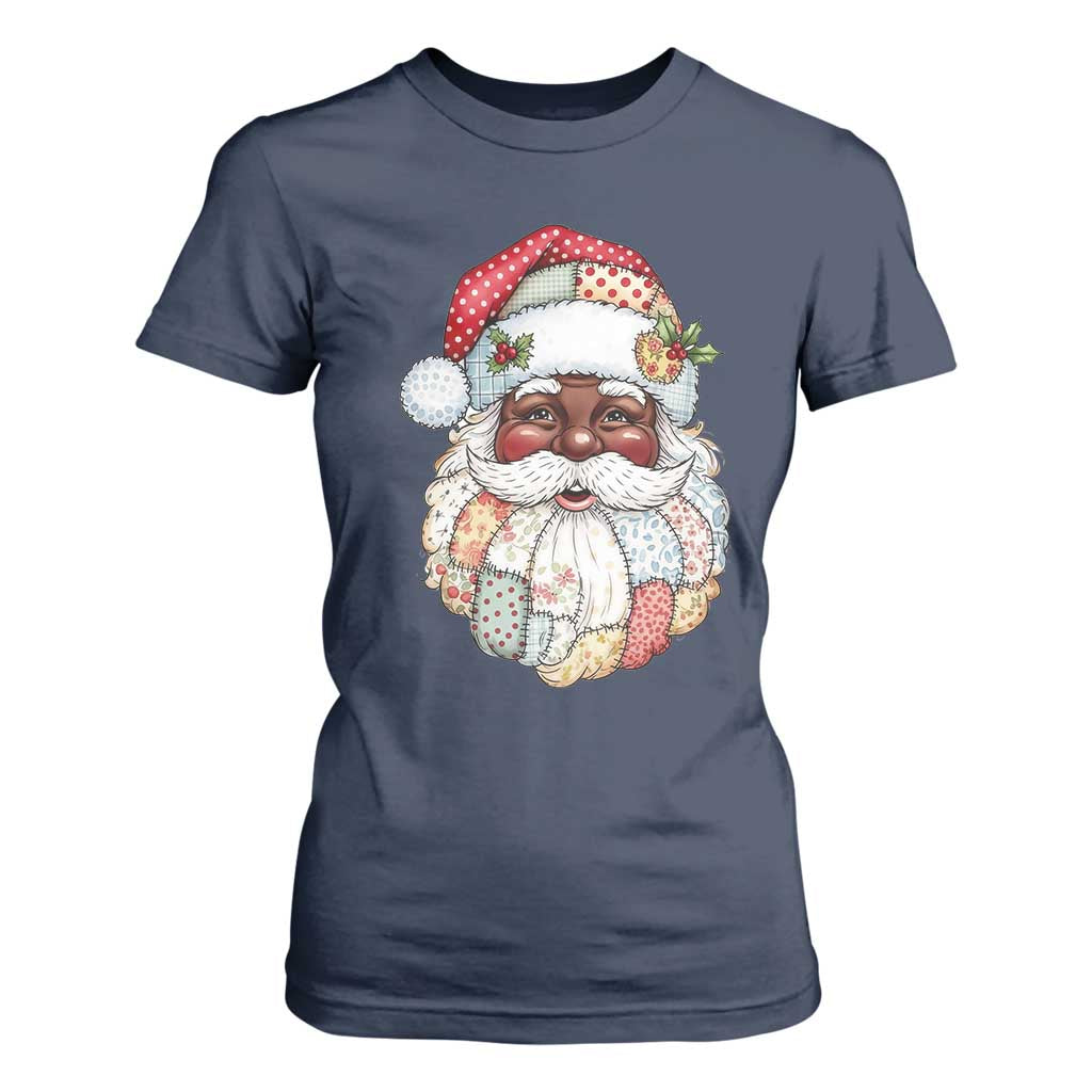 African American Christmas Retro Patchwork Black Santa T Shirt For Women TS11 Navy Print Your Wear