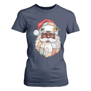 African American Christmas Retro Patchwork Black Santa T Shirt For Women TS11 Navy Print Your Wear