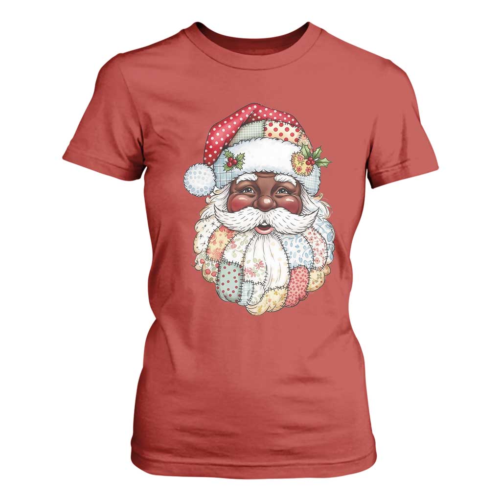 African American Christmas Retro Patchwork Black Santa T Shirt For Women TS11 Red Print Your Wear