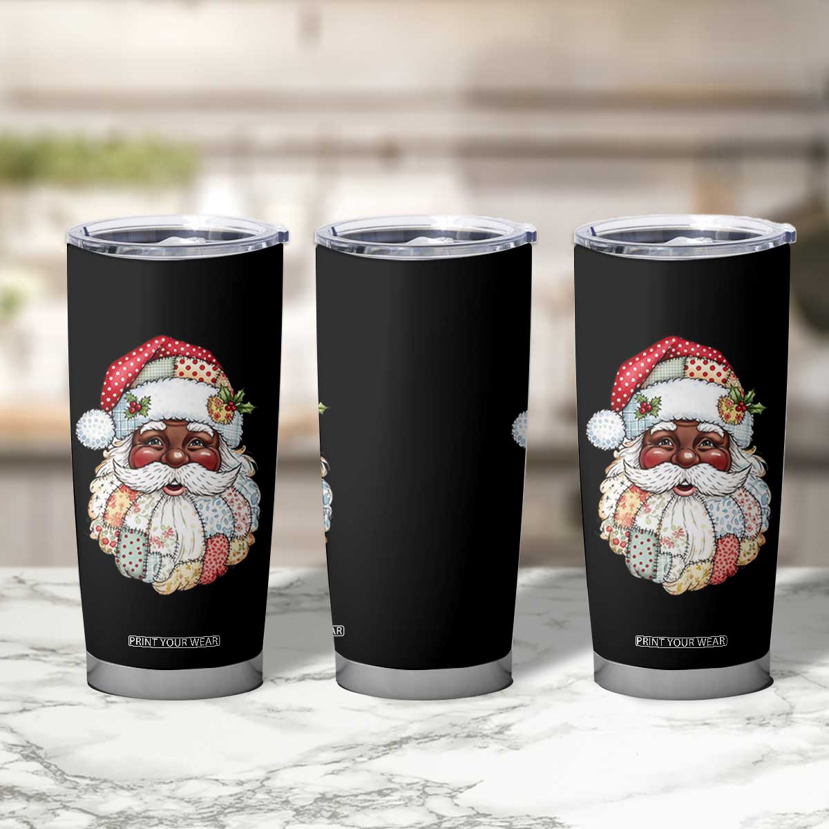 African American Christmas Retro Patchwork Black Santa Tumbler Cup TS11 Print Your Wear