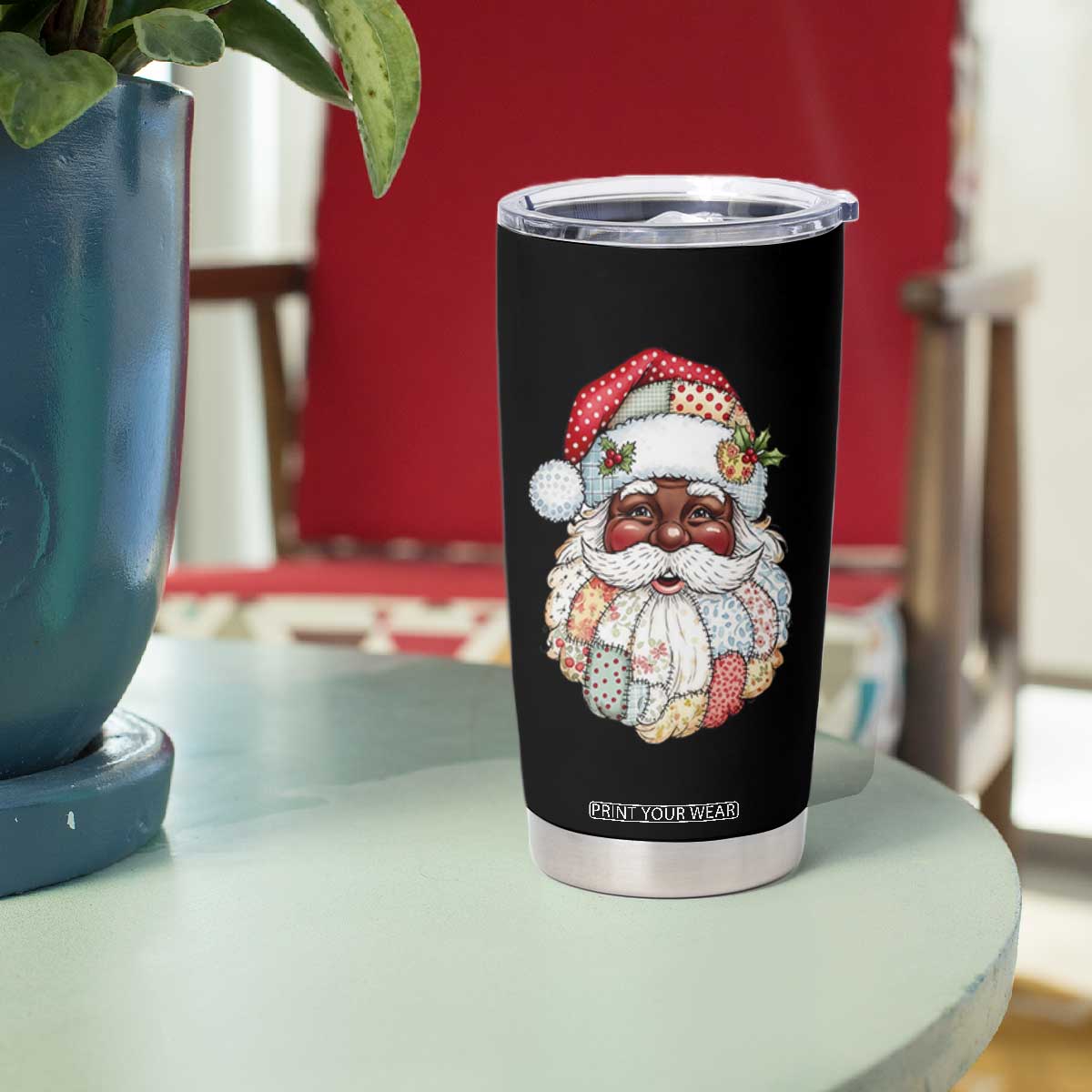 African American Christmas Retro Patchwork Black Santa Tumbler Cup TS11 Print Your Wear