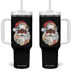 African American Christmas Retro Patchwork Black Santa Tumbler With Handle TS11 One Size: 40 oz Black Print Your Wear