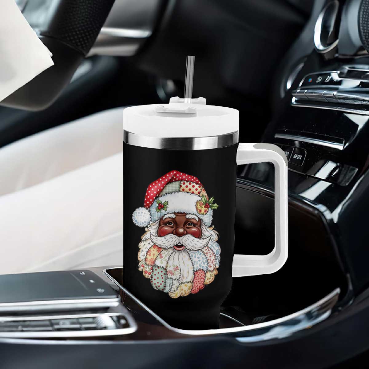 African American Christmas Retro Patchwork Black Santa Tumbler With Handle TS11 Print Your Wear