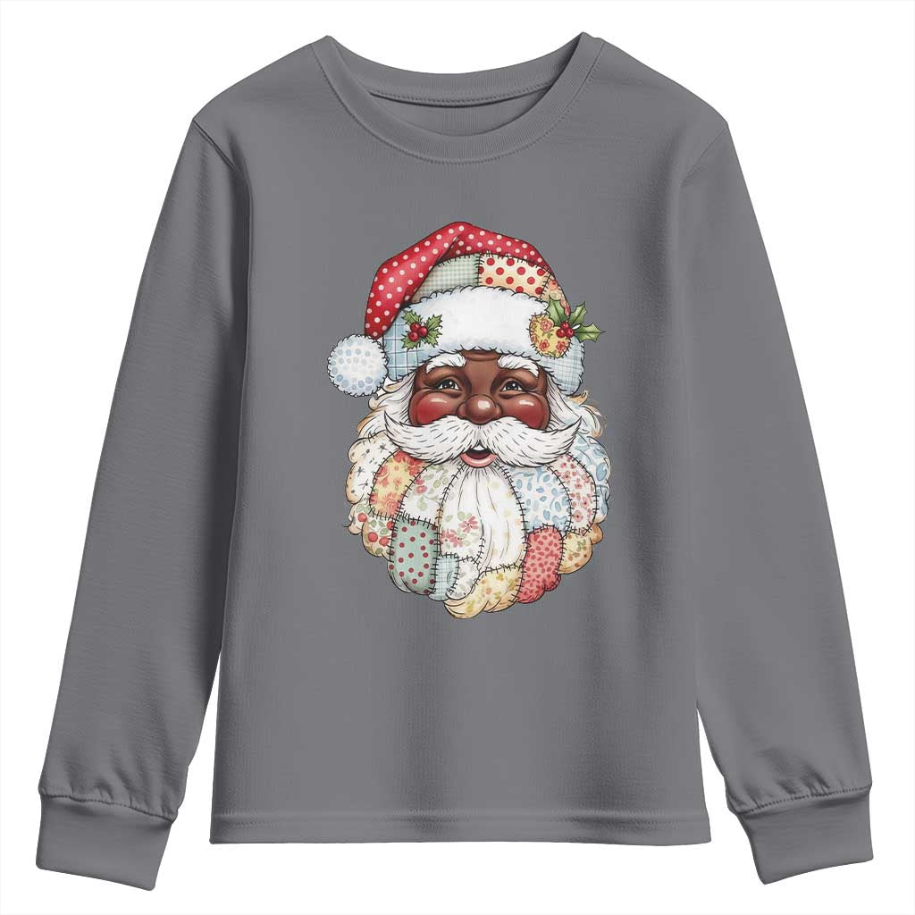 African American Christmas Retro Patchwork Black Santa Youth Sweatshirt TS11 Charcoal Print Your Wear