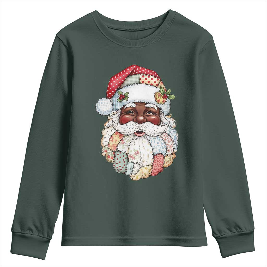 African American Christmas Retro Patchwork Black Santa Youth Sweatshirt TS11 Dark Forest Green Print Your Wear