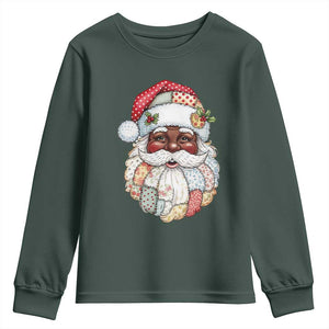African American Christmas Retro Patchwork Black Santa Youth Sweatshirt TS11 Dark Forest Green Print Your Wear