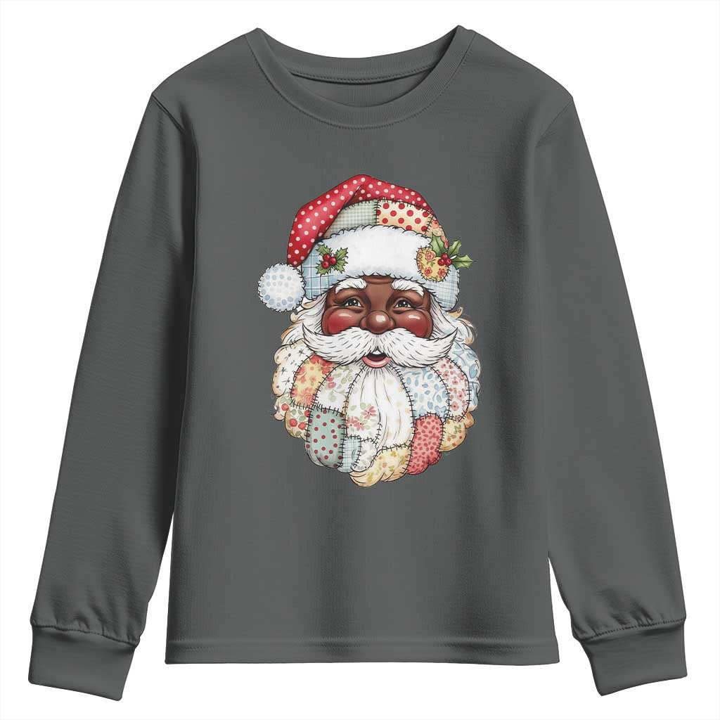 African American Christmas Retro Patchwork Black Santa Youth Sweatshirt TS11 Dark Heather Print Your Wear