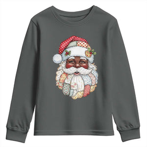 African American Christmas Retro Patchwork Black Santa Youth Sweatshirt TS11 Dark Heather Print Your Wear