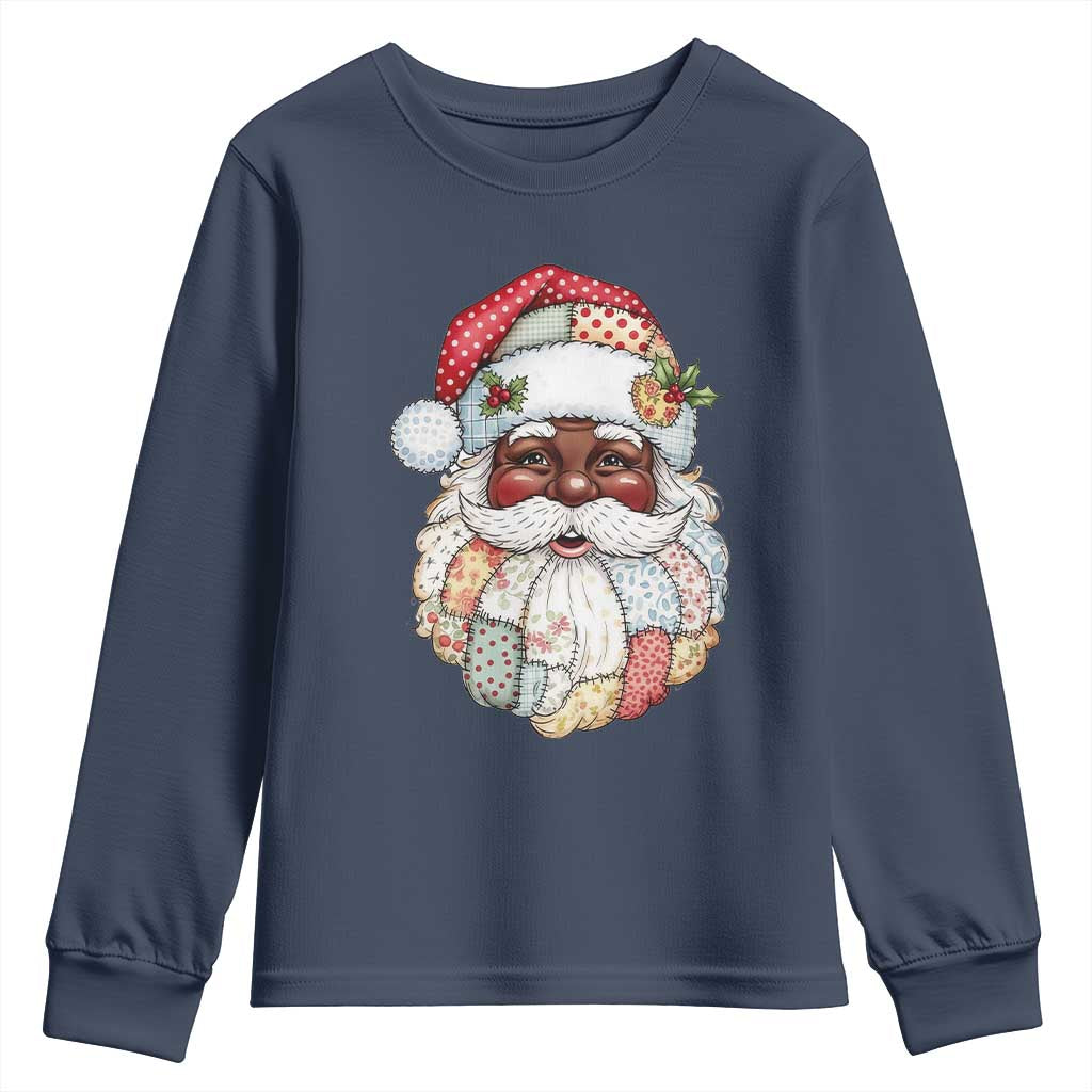 African American Christmas Retro Patchwork Black Santa Youth Sweatshirt TS11 Navy Print Your Wear
