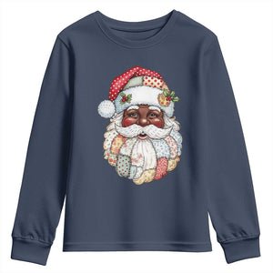 African American Christmas Retro Patchwork Black Santa Youth Sweatshirt TS11 Navy Print Your Wear