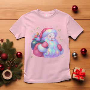 Iridescent Christmas Santa Printed Coquette Xmas T Shirt TS11 Light Pink Print Your Wear