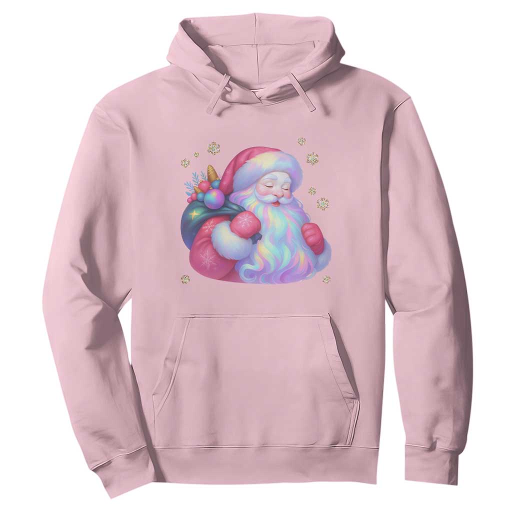 Iridescent Christmas Santa Printed Coquette Xmas Hoodie TS11 Light Pink Print Your Wear